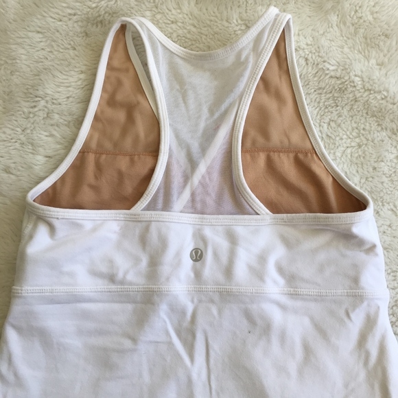 Lululemon White V Neck Tank Top Size 4 Mesh - Picture 6 of 7
